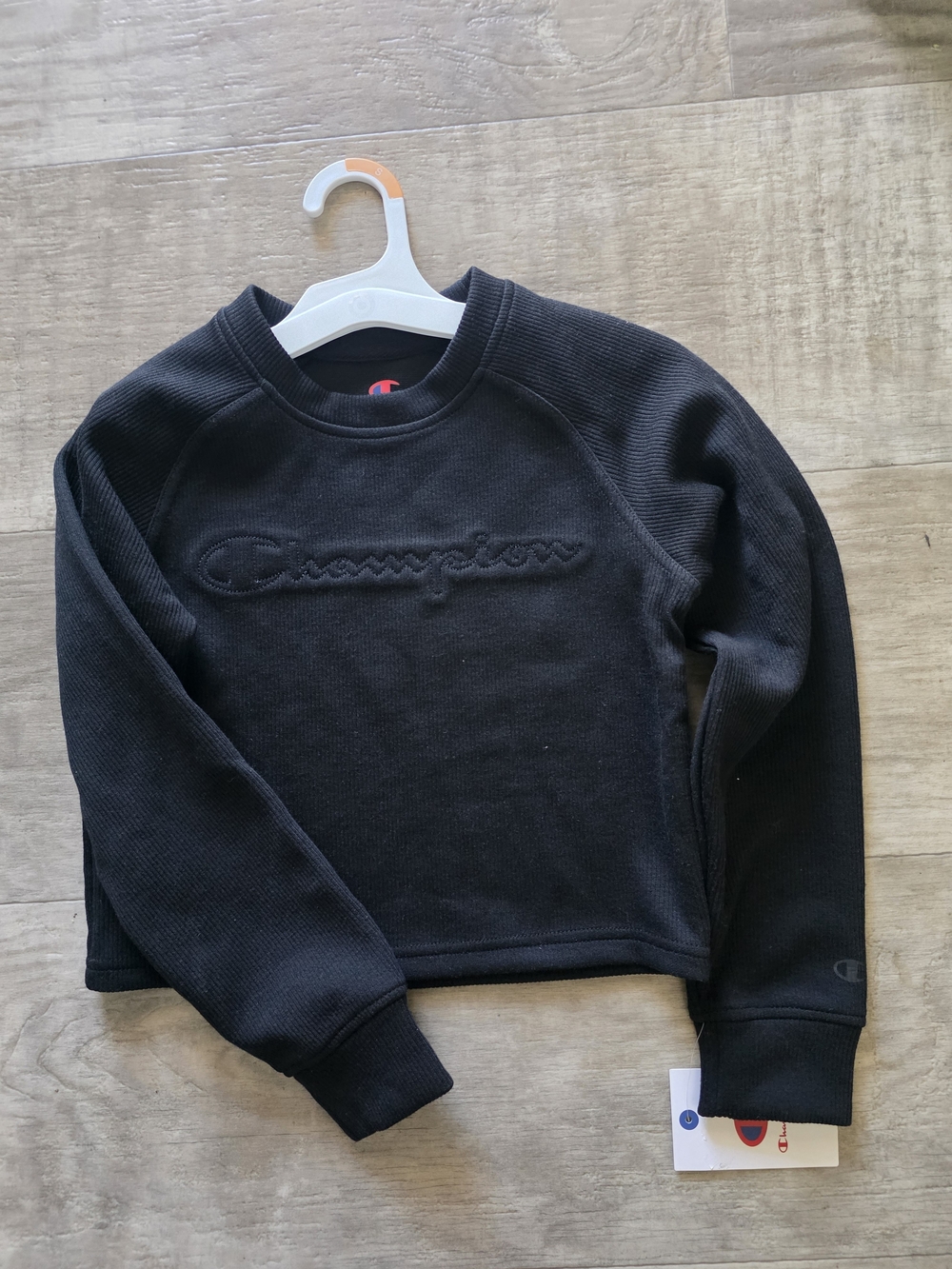 Champion Black Kids' Crewneck Sweatshirt with Tonal Script
